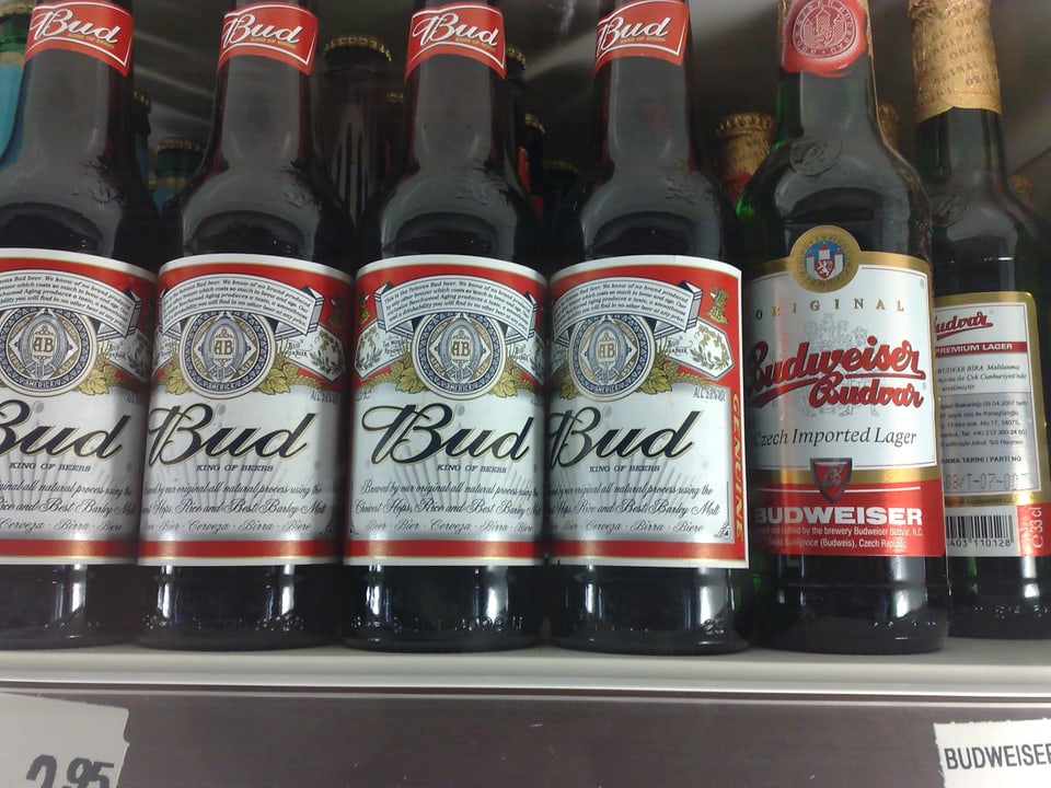 Bierflaschen mit Aufschrift Bud und Budweiser.
