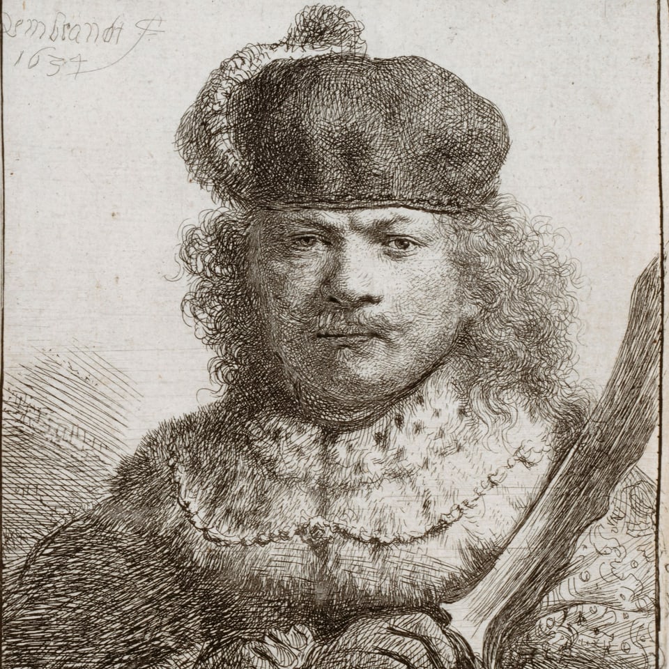 eine Zeichnung eines Mannes mit Pelz und Säbel