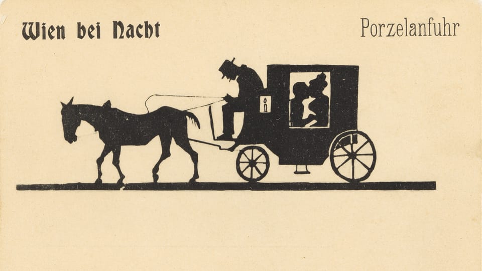 Postkarte «Wien bei Nacht – Porzelanfuhr», um 1900