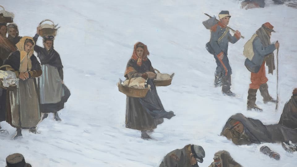 Gemälde-Ansicht: Mädchen bringt Soldaten Körbe mit Essen