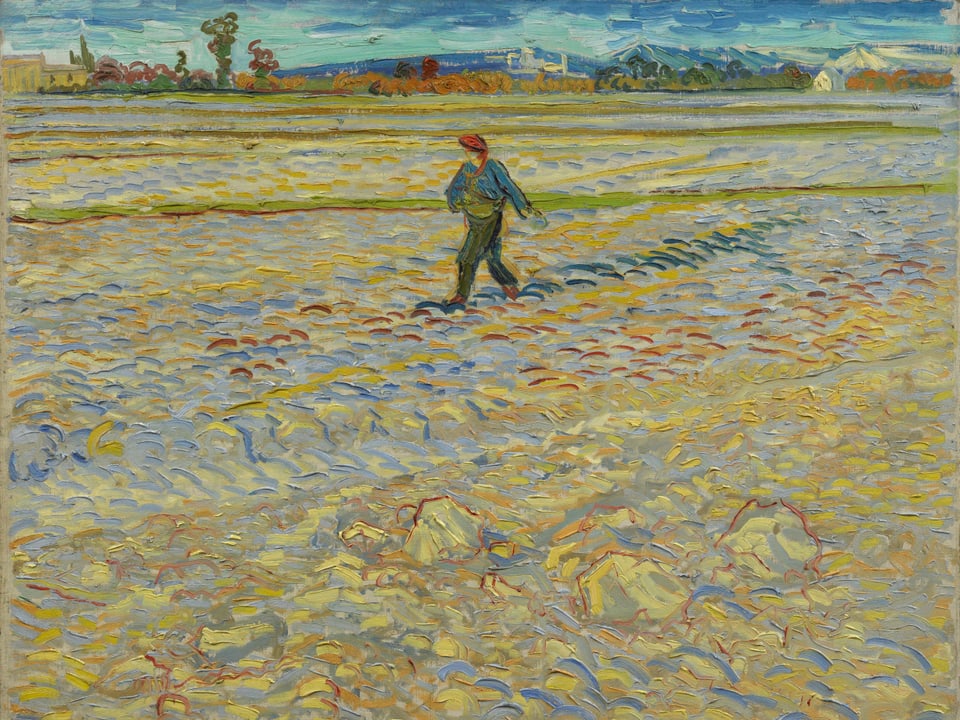 Das Gemälde mit einem Sämann auf einem gelben Feld
