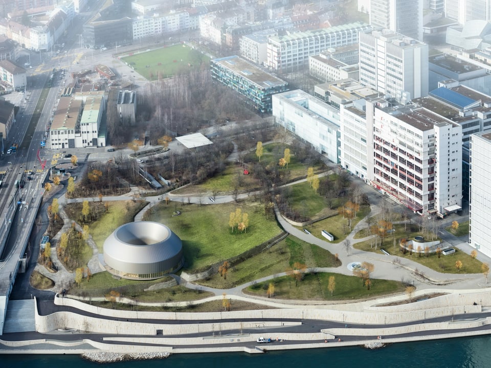 Visualisierung des neuen Besucherzentrums (Luftaufnahme)