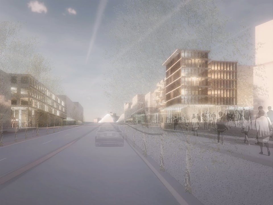 Visualisierung eines Stadtboulevards, im Hintergrund Zentrum Paul Klee.