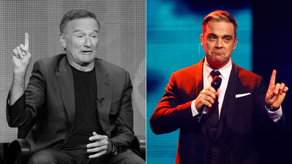 Eine Bildcollage mit Robin und Robbie Williams. 