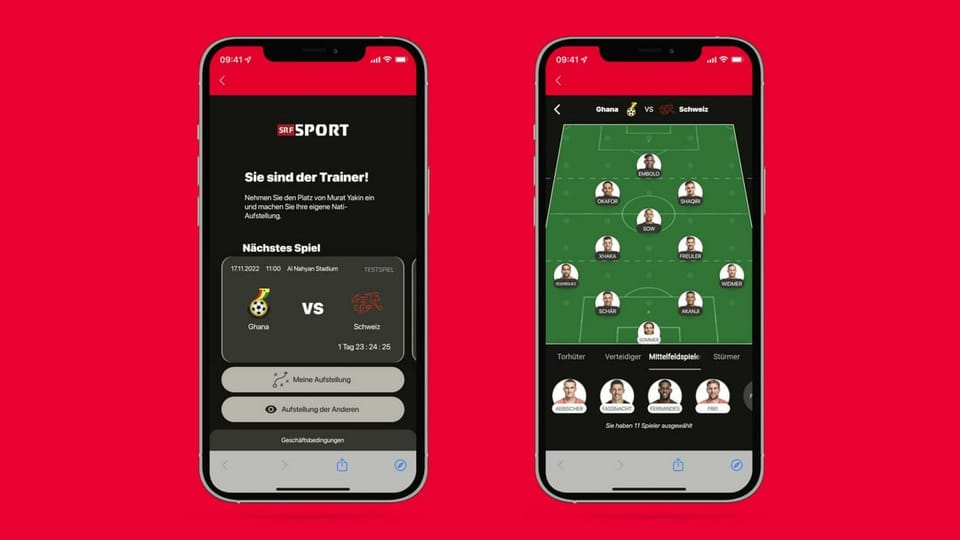 Screenshot Sport App Aufstellungsspiel