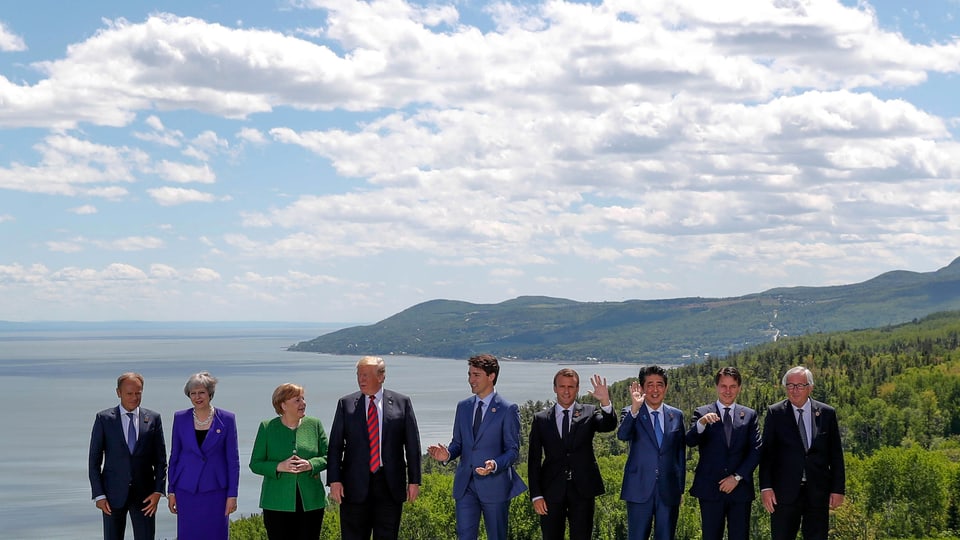 Die G7-Mitglieder und Präsident des Europäischen Rats Donald Tusk