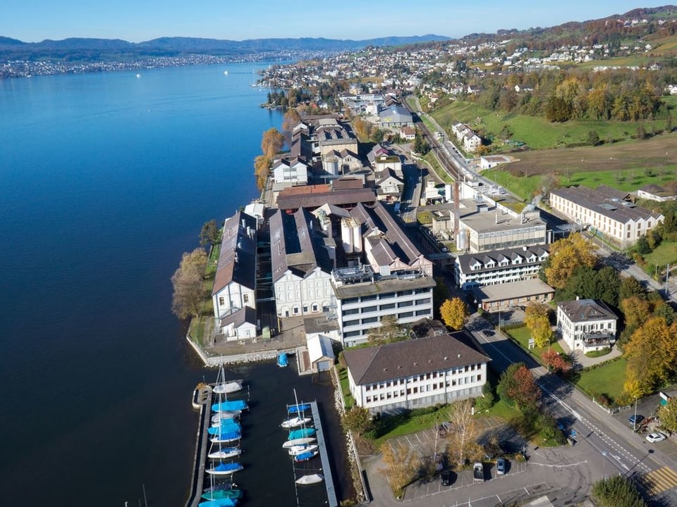 Blick auf den Zürichsee und die alte Chemiefabrik