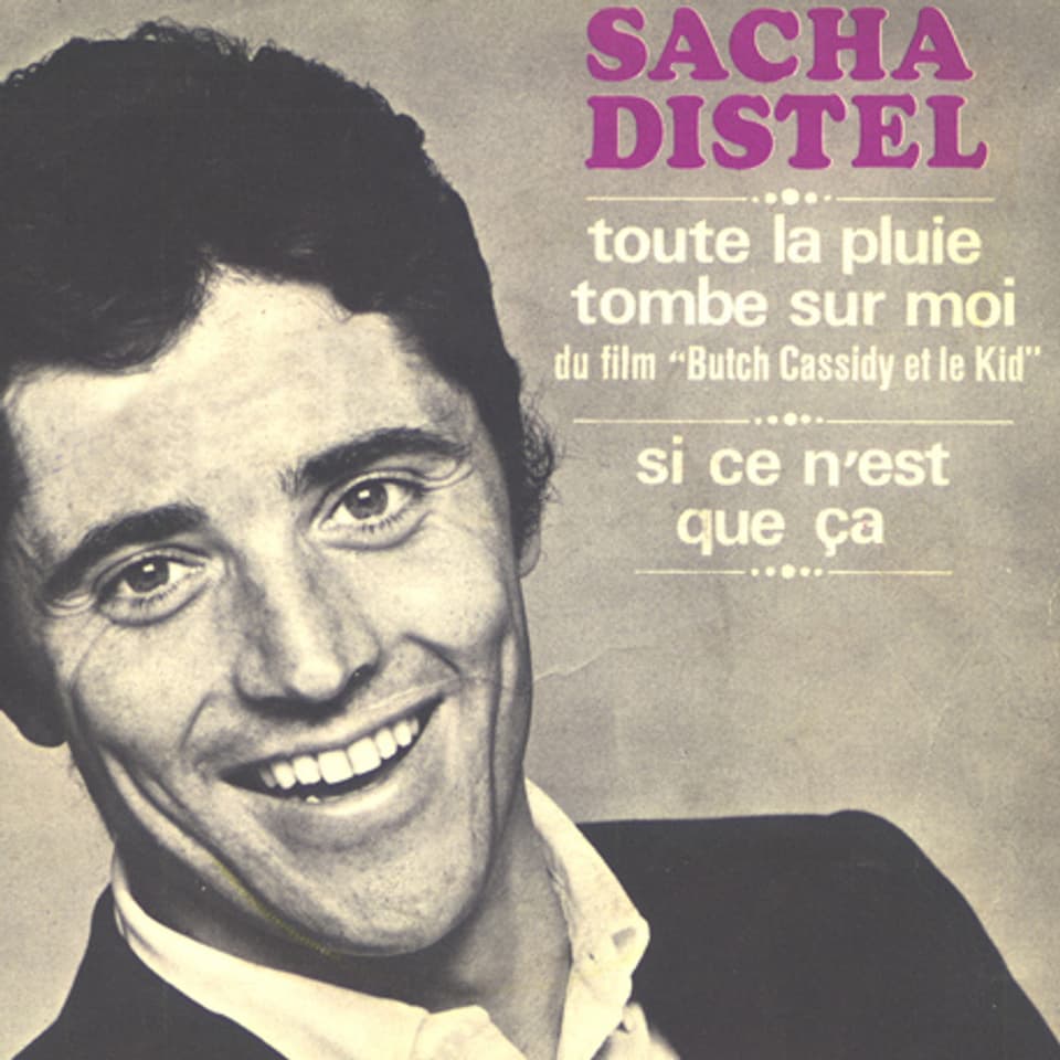 Sacha Distel auf dem schwarzweissen Cover seiner Single.
