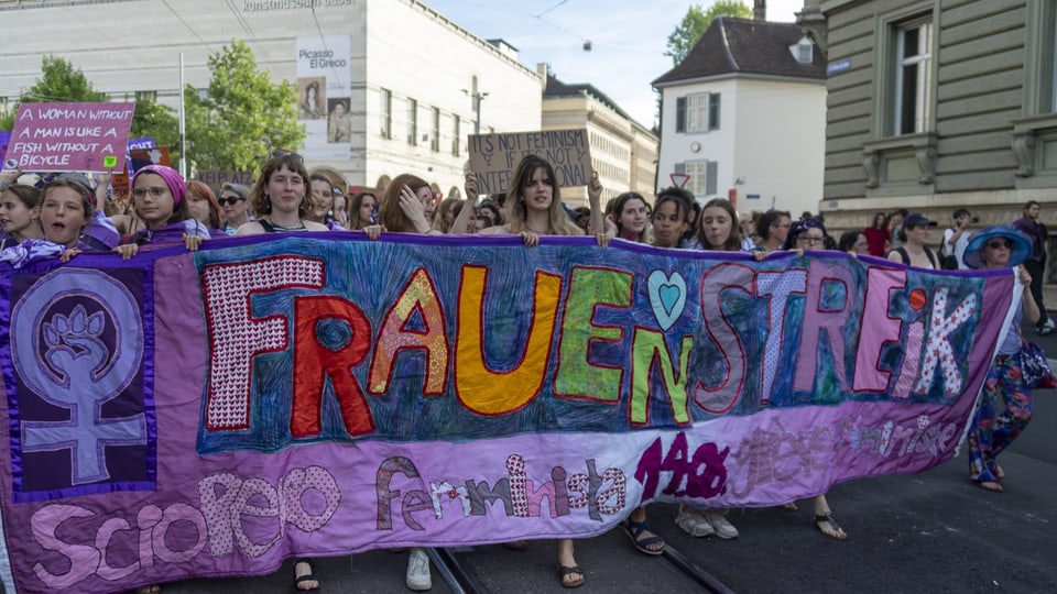 Frauenstreik-Demonstrationszug beim Basler Kunstmuseum