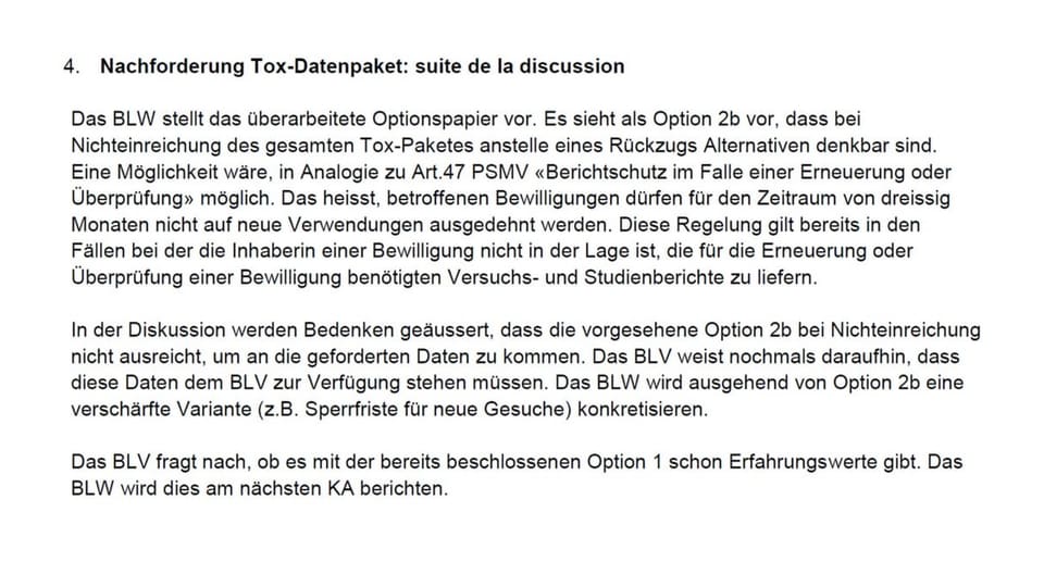 Protkollauszug der Skype-Sitzung des «Koordinationsausschusses Pflanzenschutzmittel» im November 2020