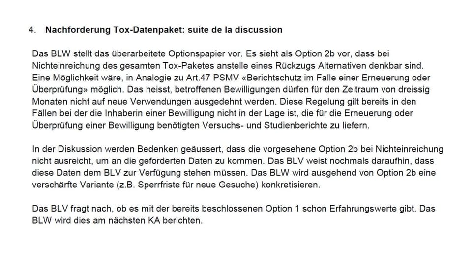 Protkollauszug der Skype-Sitzung des «Koordinationsausschusses Pflanzenschutzmittel» im November 2020 