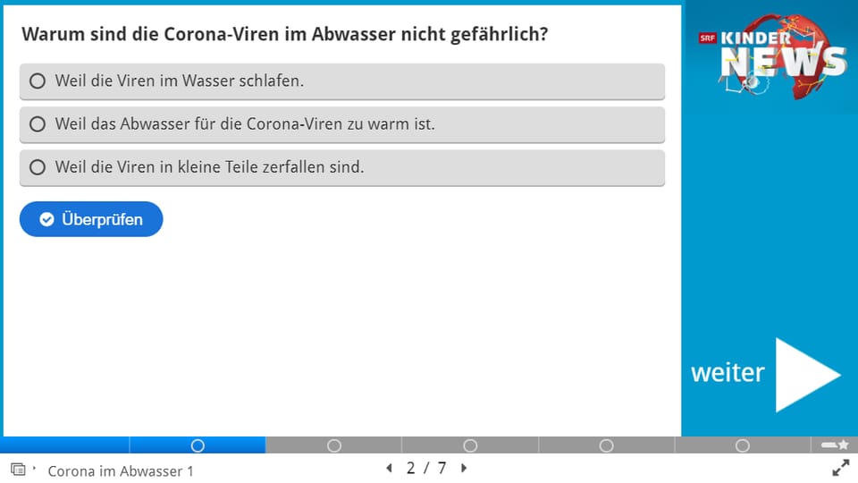 Eine Frage aus dem Quiz mit Multiple-Choice Antwortmöglichkeiten.