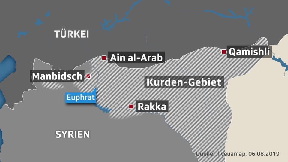 Karte mit Kurden-Gebiet in Syrien und der Türkei.