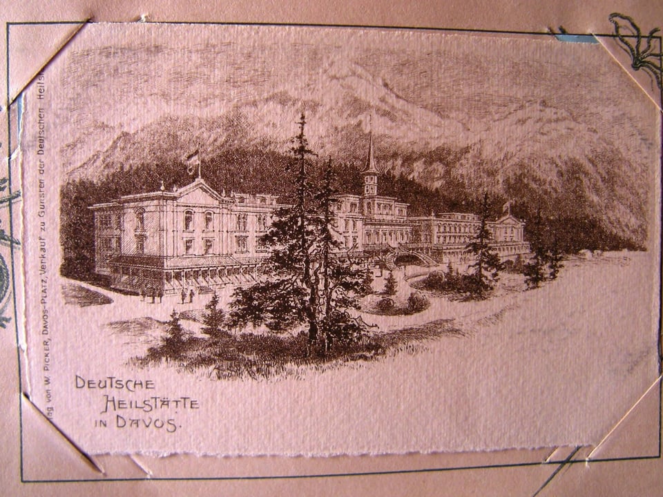 Postkarte mit historischer Klinik-Zeichnung