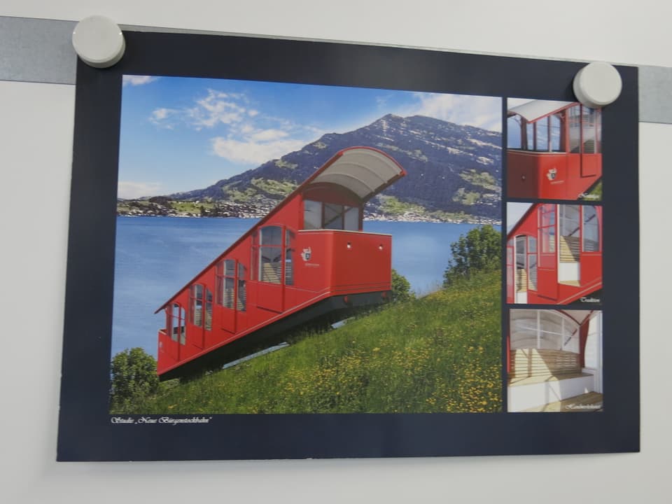 Ein Modell der neuen, roten Bürgenstockbahn