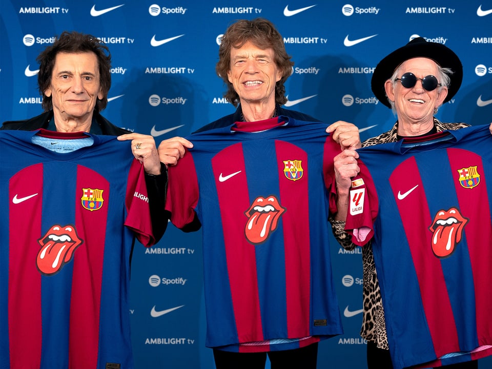 Ron Wood, Mick Jagger und Charlie Watts von den Rolling Stones.