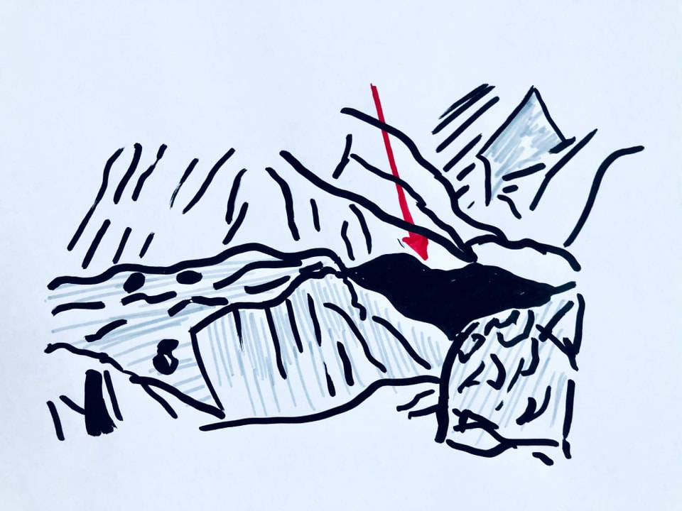 Zeichnung des Grimselpasses mit dem Totensee