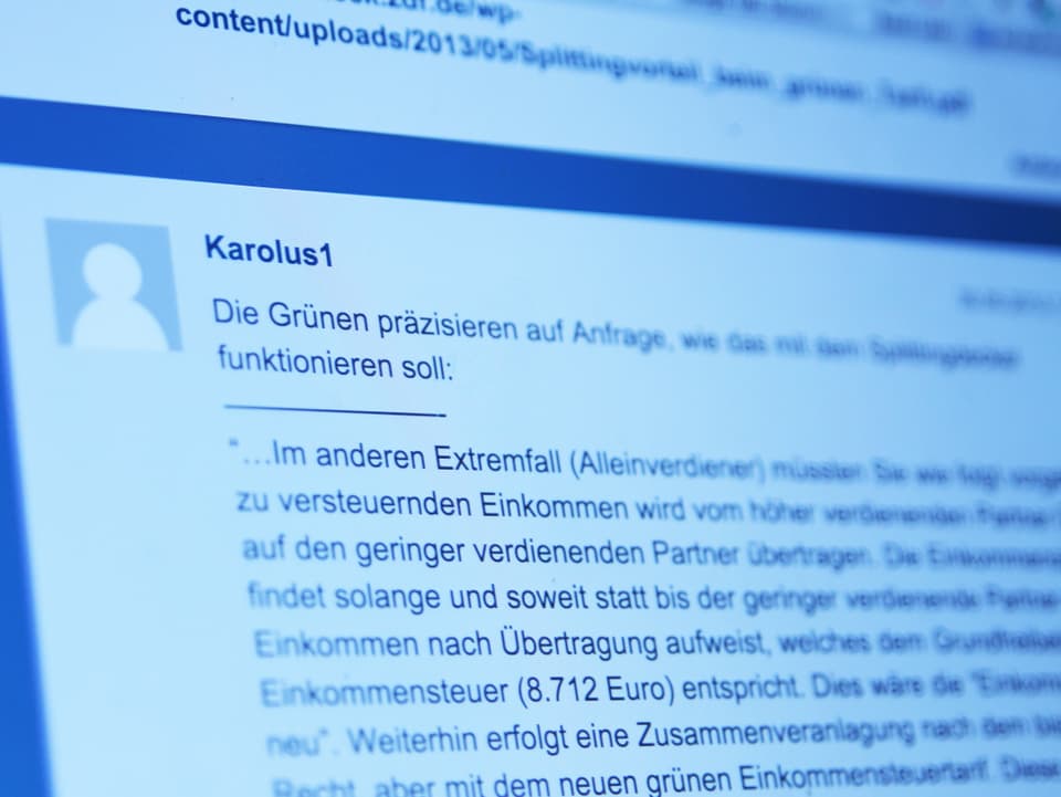 Auf einem Bildschirm ist ein Eintrag eines Nutzers namens «Karolus1» zu sehen. Es ist einer der Hinweise, die das Check-Team in Berlin erhalten hat.