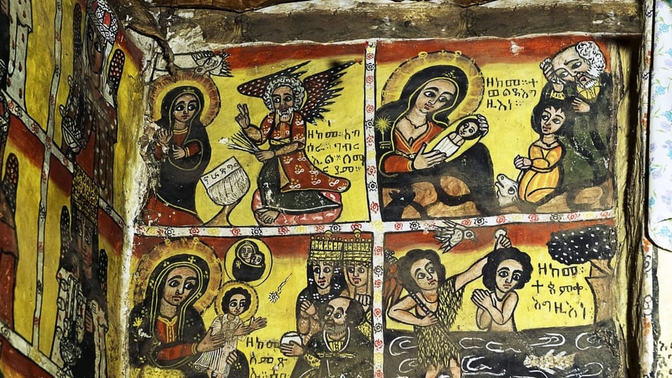 Jesus-Fresken aus einer Felsenkirche in Äthiopien.