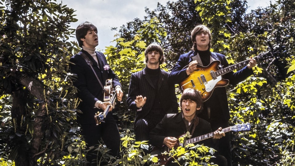 die vier Beatles, George Harrison, John Lennon, Ringo Starr und Paul McCartney während ihrer ersten US-Tournee 1964.