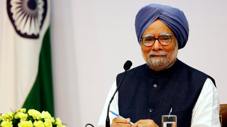 Indiens Premierminister Singh an einer Medienkonferenz.