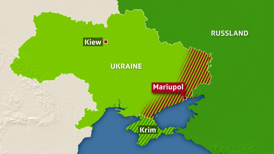 Karte des zwischen pro-russischen Separatisten und ukrainischen Regierungstruppen umkämpften Gebiets der Ostukraine.