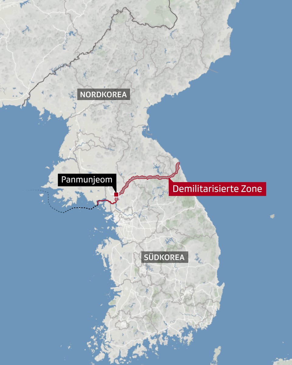 Karte mit der demilitarisierten Zone zwischen Nord- und Südkorea.