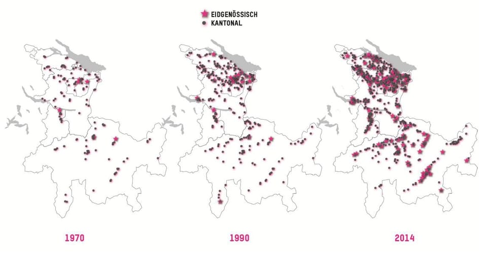 Weit über die Hälfte aller Stiftungen sind seit 1990 entstanden, mit einer deutlichen Verdichtung im Raum St. Gallen/Bodensee.