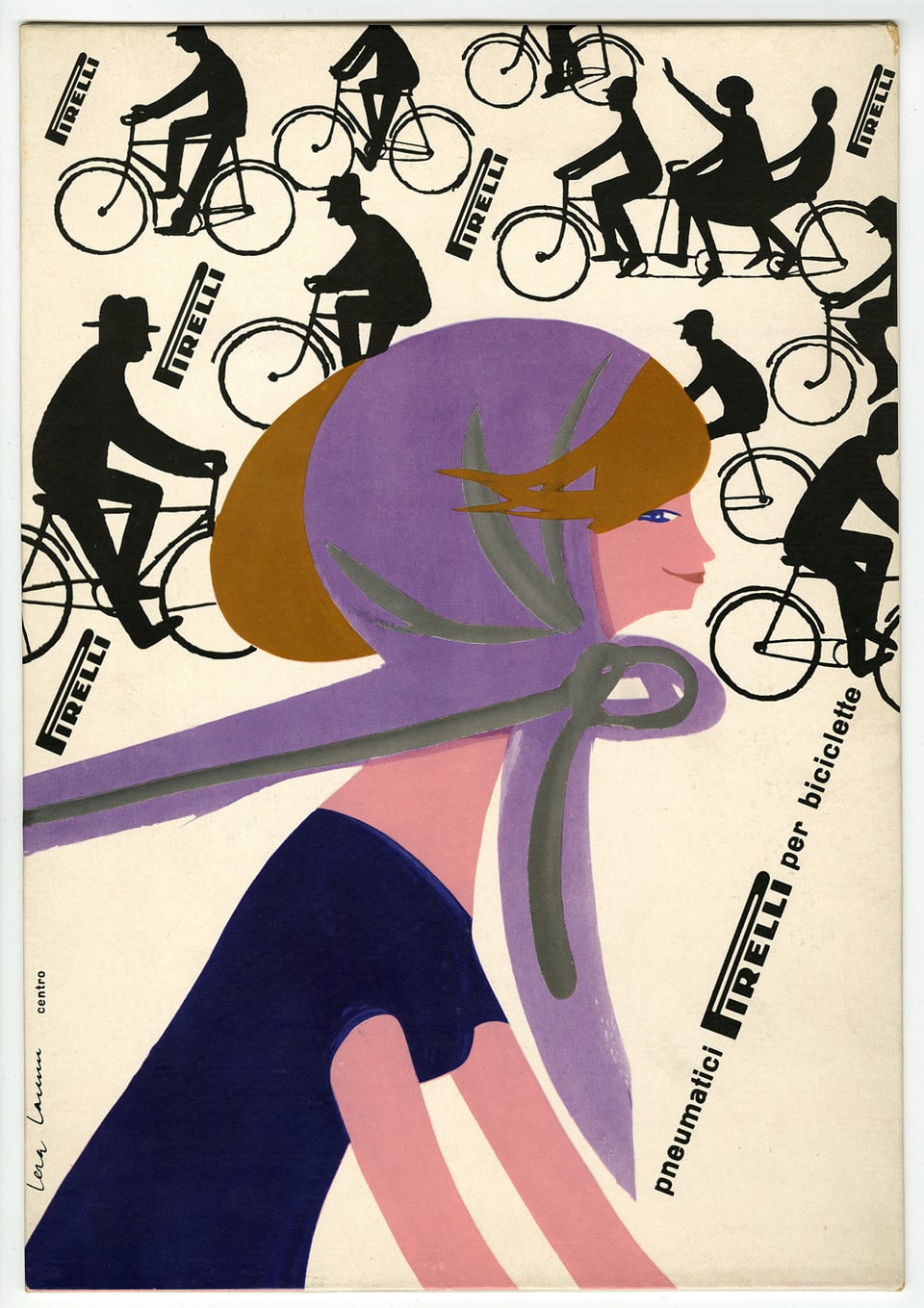 Aquarell: Männer und Frauen auf Fahrrädern.