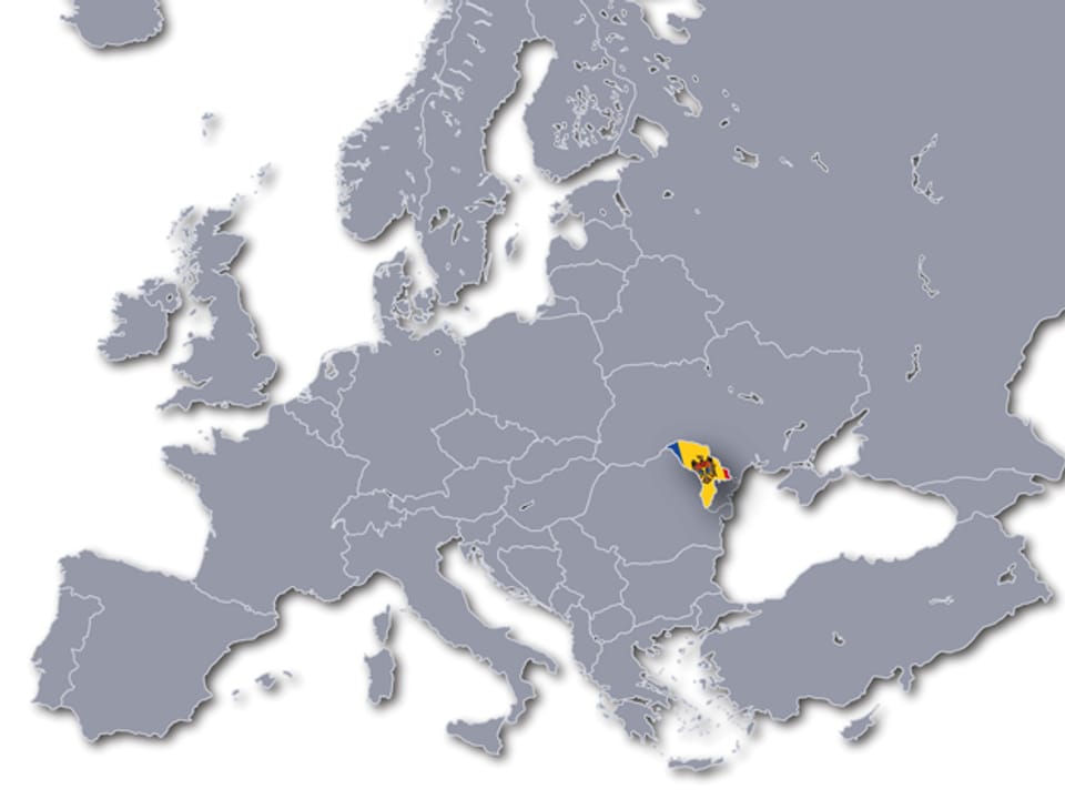 Landkarte von Europa, Moldawien ist speziell hervorgehoben.