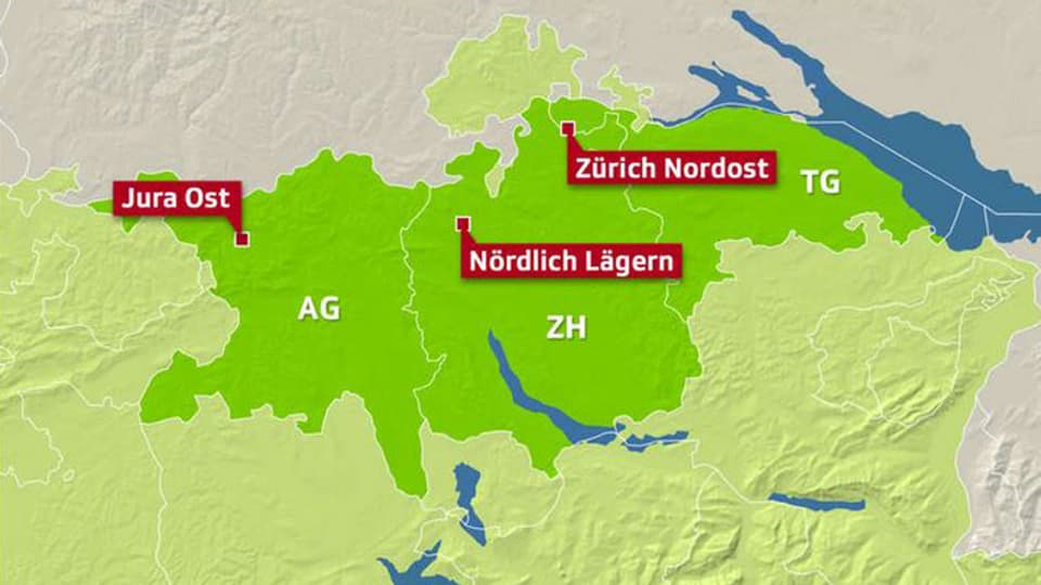 Eine Karte der Kantone Aargau, Zürich und Thurgau. 