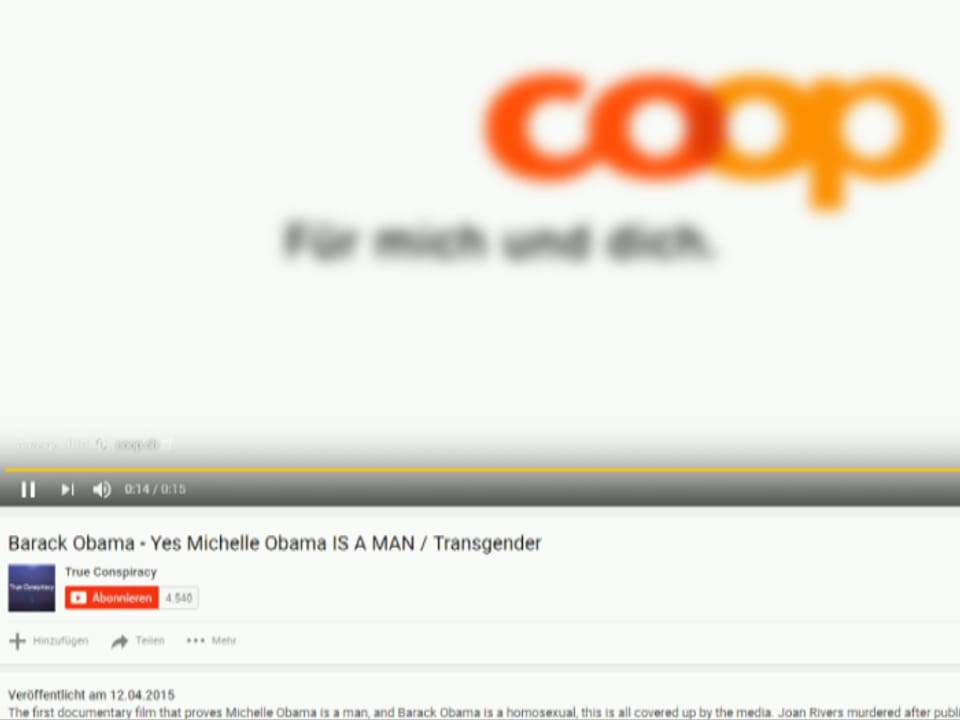 Bildschirmfoto Youtube mit Werbung für Coop.