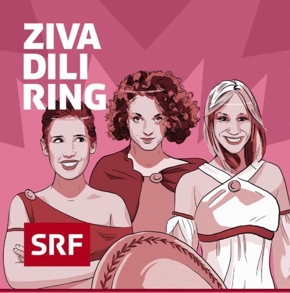 Illustration von drei Podcasterinnen