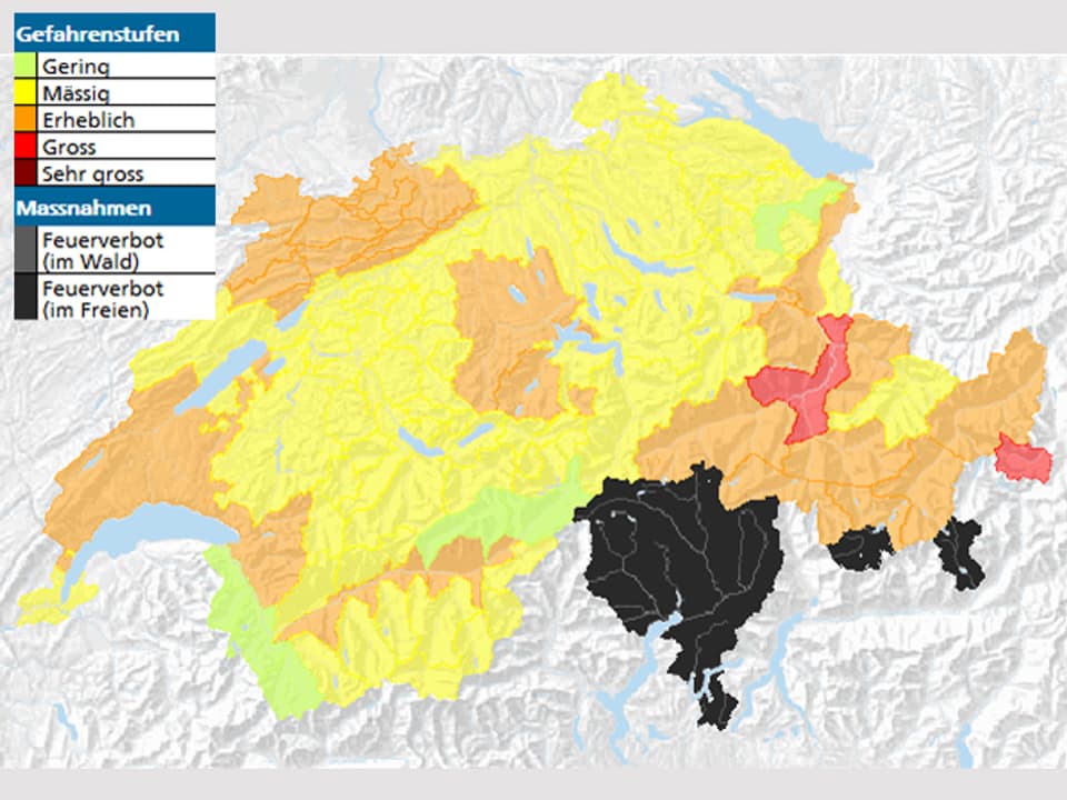 Karte zeigt die Waldbrandgefahr in den einzelnen Kantonen