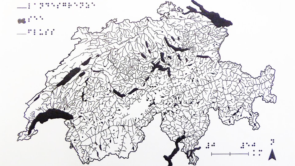 Schweizerkarte mit Brailleschrift.