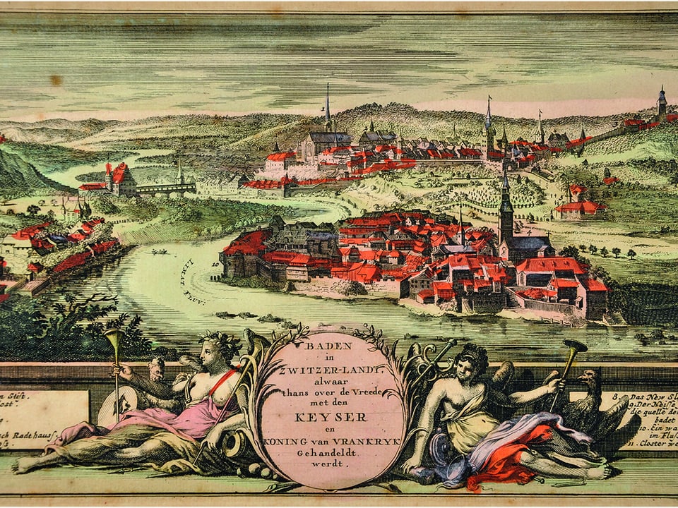 Dieser kolorierter Kupferstich zeigt Baden 1714.
