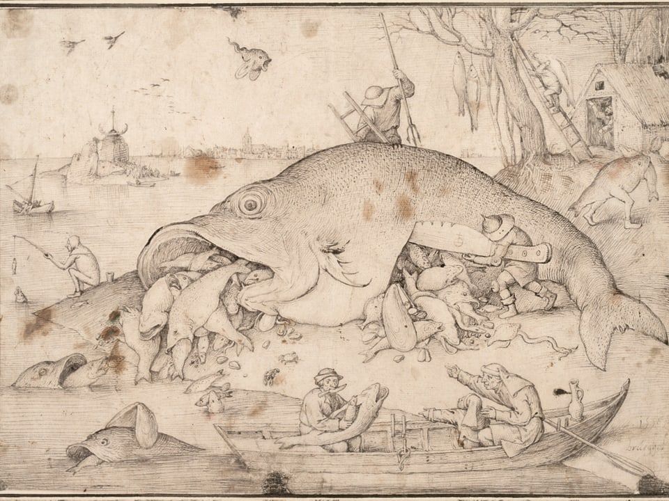 Man sieht «Die großen Fische fressen die kleinen» von Pieter Bruegel d. Ä.