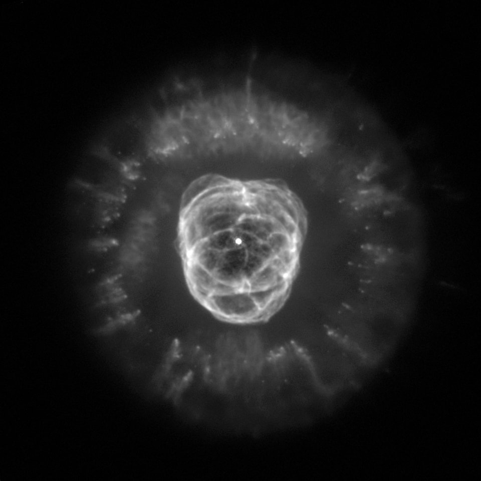 Schwarz-weiss-Bild des Wasserstoffs im Eskimo-Nebels