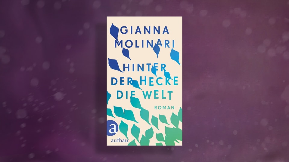 Book cover with falling leaves backgrounded in a color gradient.  Blue at the top, turquoise in the middle, green at the bottom.