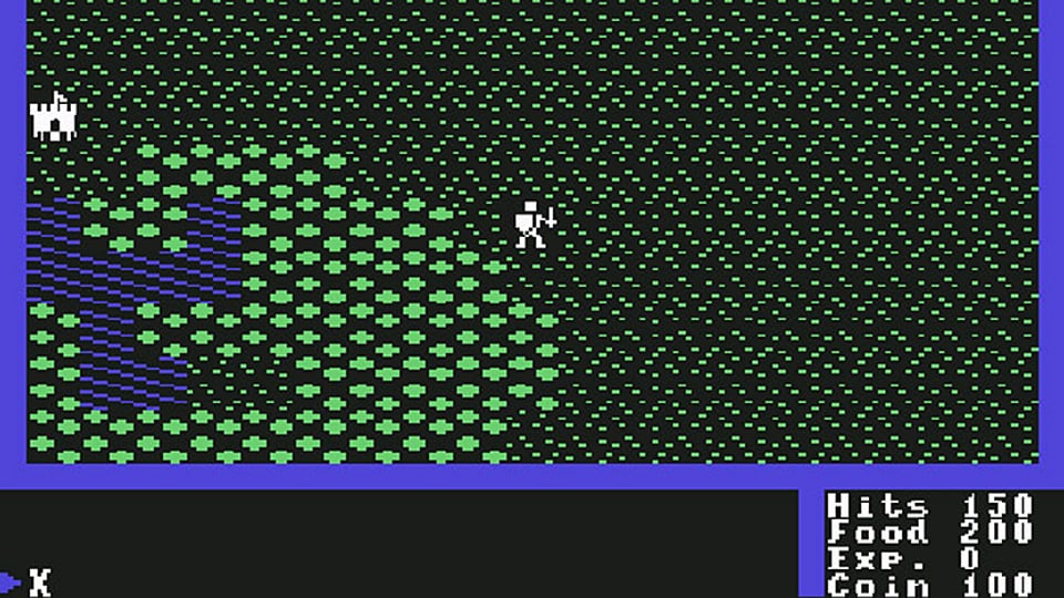 Ein Bildschirmfoto des Commodore-64-Games «Ultima I: The First Age of Darkness»