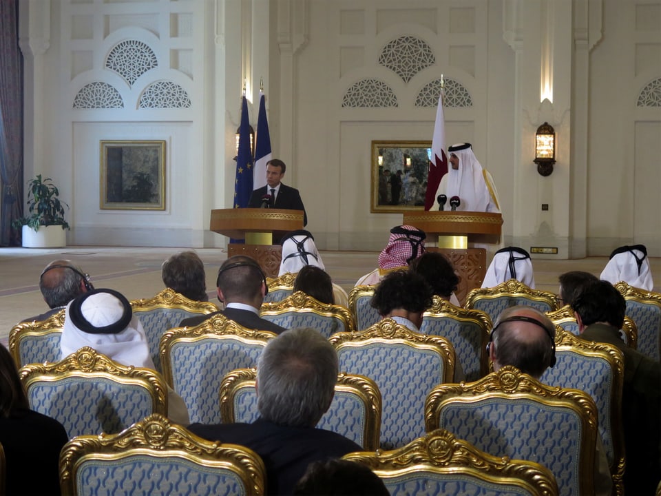 Macron und Sheikh Tamim bin Hamad Al-Thani.