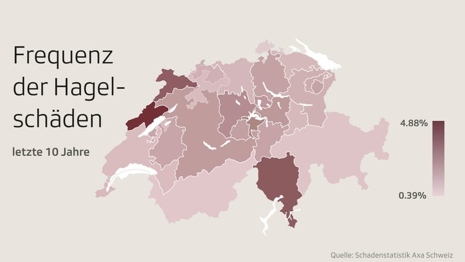 Schweizerkarte Frequenz Hagelschäden.