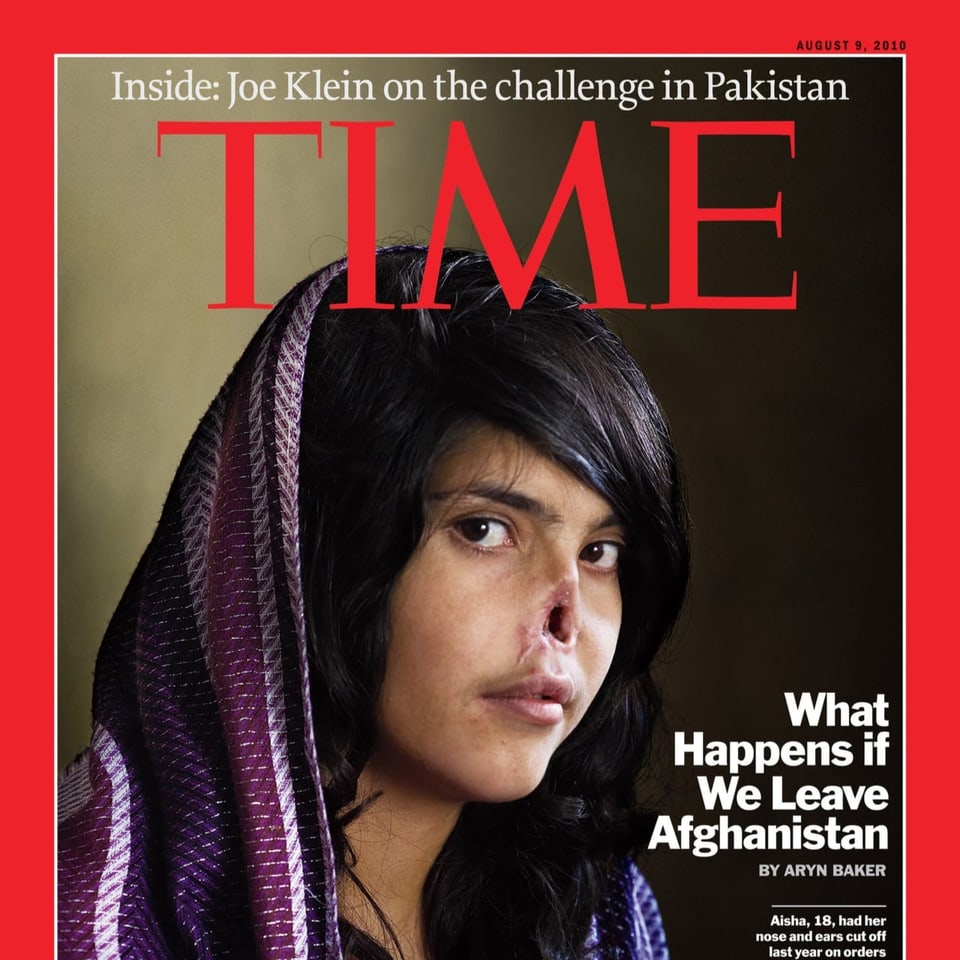 Frontseite des Time-Magazins mit afghanischer Frau ohne Nase.