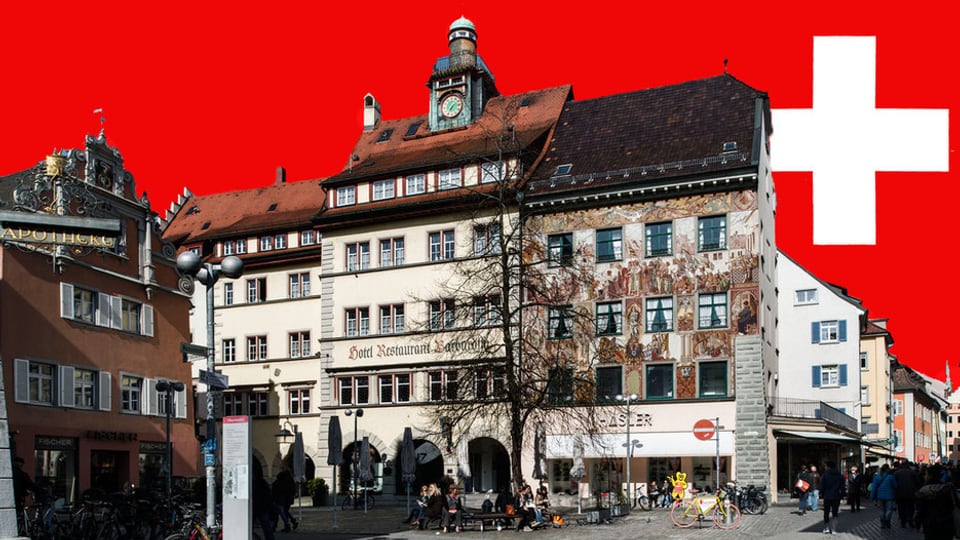 Fotomontage mit Konstanz und Schweizerkreuz.