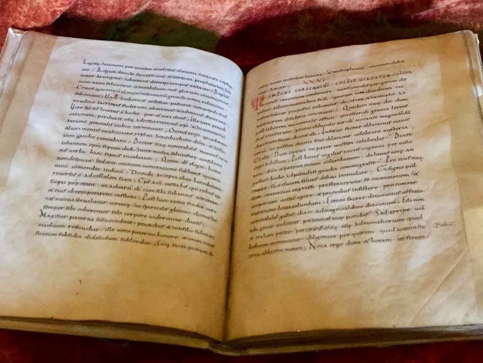 Die persönlichen Aufzeichnungen des heiligen Gallus ist eines der wichtigsten Bücher der Stiftsbibliothek St. Gallen.