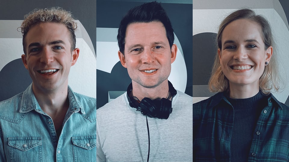 Michael Elsener, Fabian Unteregger und Michelle Kalt am SRF 3 Comedy-Zmorge.