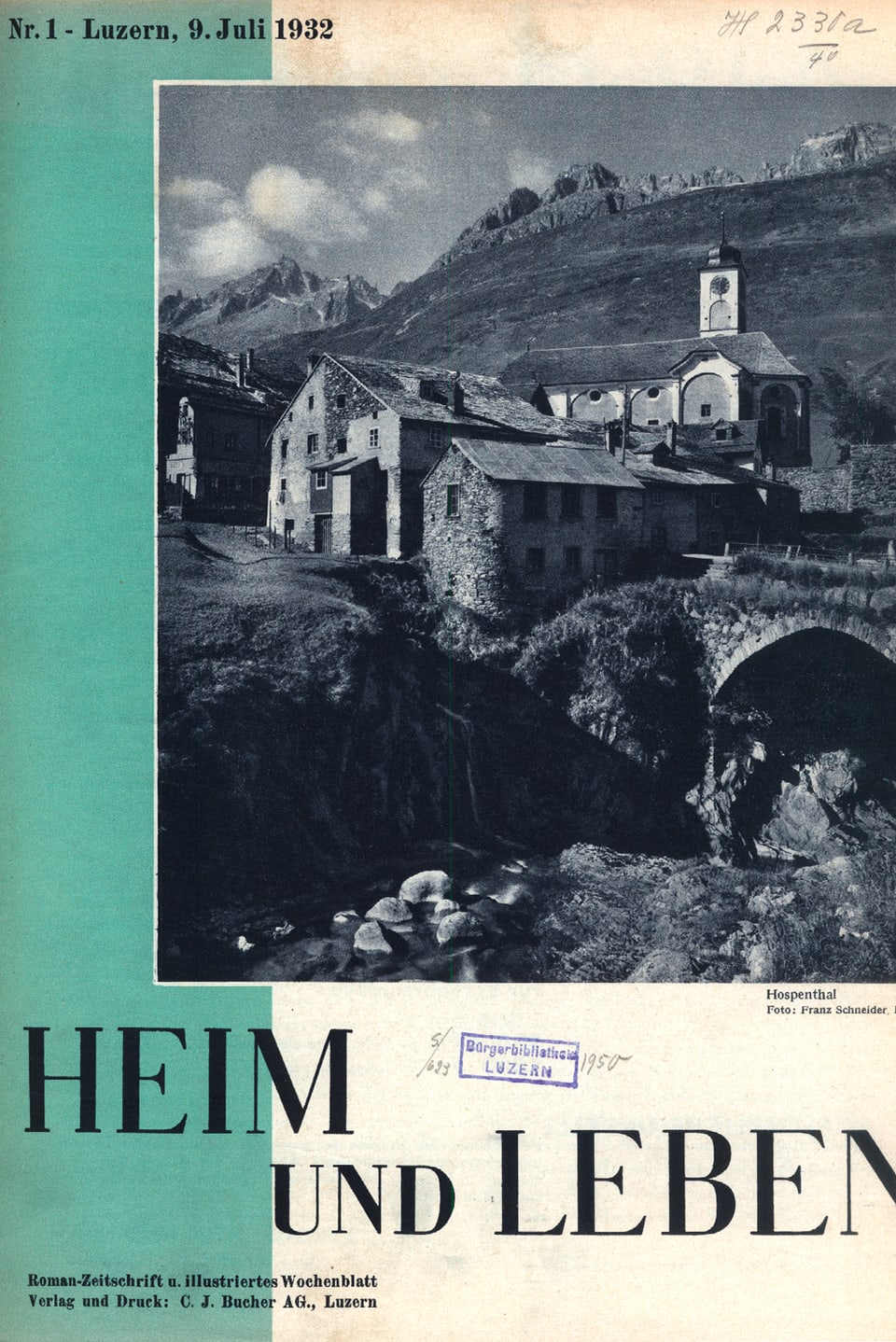 Cover von «Heim und Leben» Nr. 1 vom 9. Juli 1932.