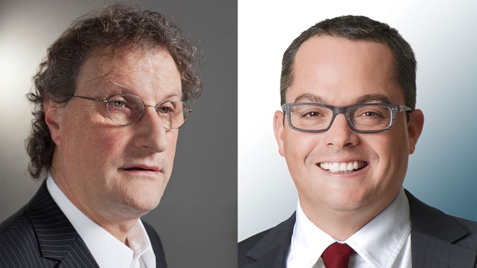 Portraits der beiden Kandidaten Geri Müller und Roger Huber