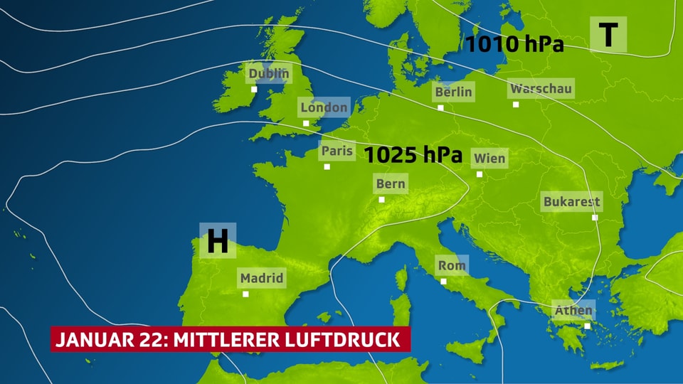 Mittlerer Luftdruck über Europa im Januar 2022