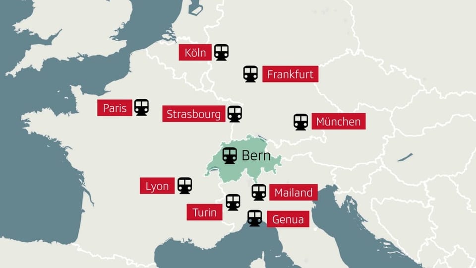 Karte Europas mit Zugzielen